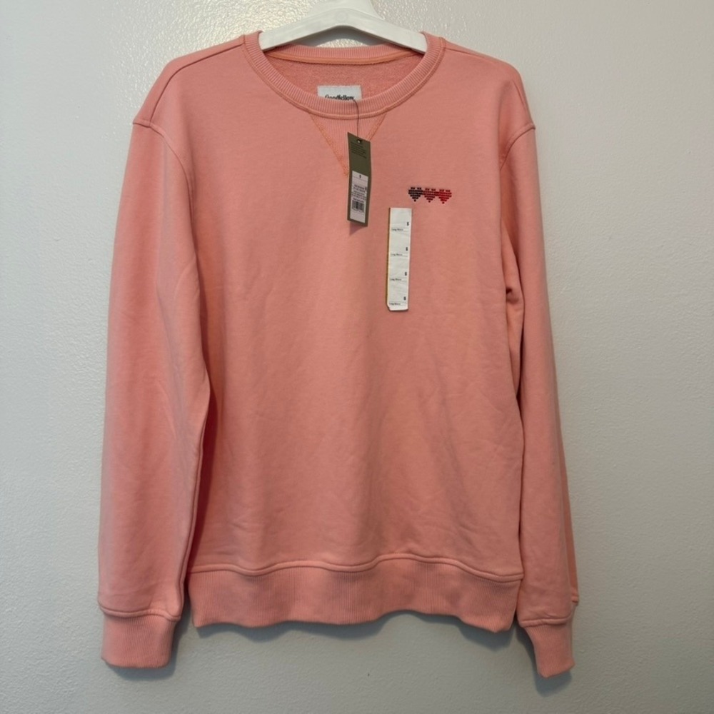 Goodfellow & Co Mens French Terry Sweatshirt Pink Heart Graphic S NEW